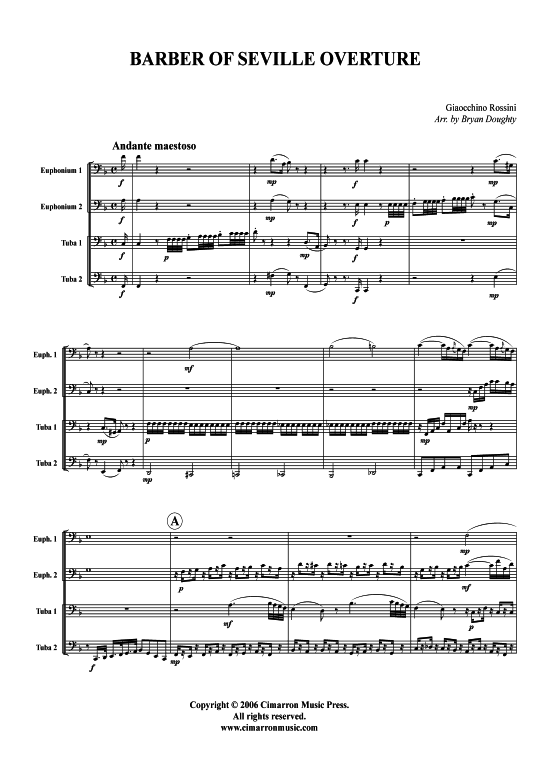 Ouvert uuml re aus Der Barbier von Sevilla (Tuba Quartett 2x Bariton 2xTuba) (Quartett (Tuba)) von Gioacchino Rossini