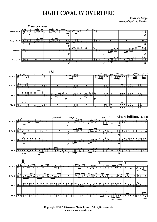 Ouvert uuml re Leichte Kavalerie (Blechbl auml serquartett) (Quartett (Blech Brass)) von Franz von Suppe