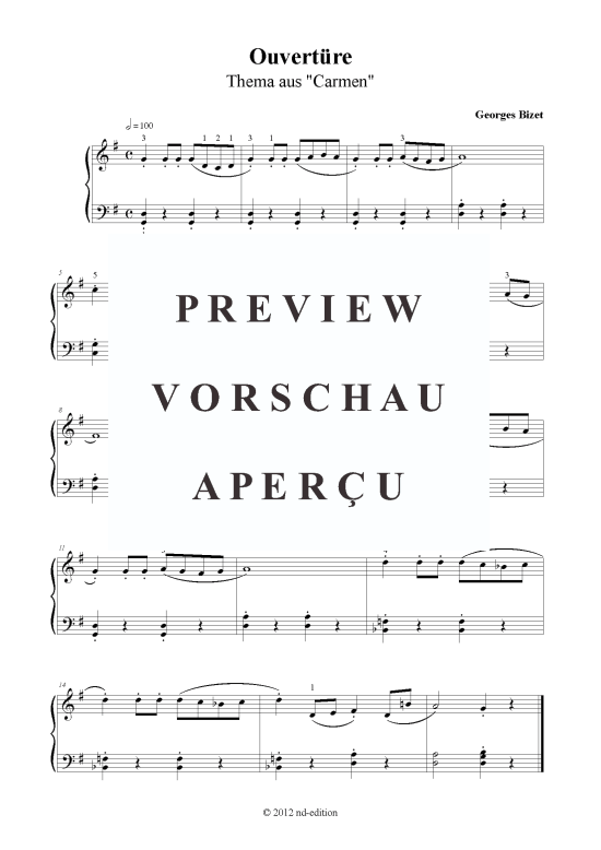 Ouvert re (Klavier solo einfach) (Klavier einfach) von Georges Bizet (bearb. aus Carmen)