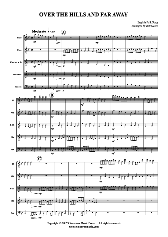 Over the Hills and Far Away (Holzbl auml ser-Quintett) (Quintett (Holzbl ser)) von englisches Volkslied