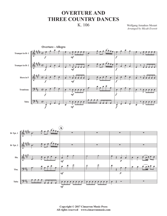 Overture and Three Country Dances K. 106 (Blechbl auml serquintett) (Quintett (Blech Brass)) von W. A. Mozart