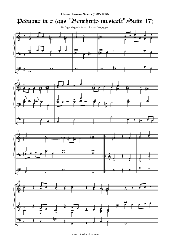 Paduana in a (Orgel Solo) (Orgel Solo) von Johann Hermann Schein