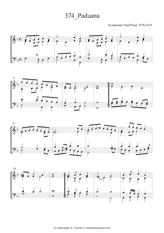 Paduana (Quartett in C) (Quartett (4 St.)) von Paul Peurl 1570-1625