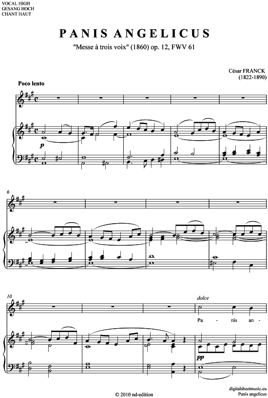 Panis angelicus (hoch Gis - Fis ) (Klavier  Gesang) von Cesar Franck (1822-1890)
