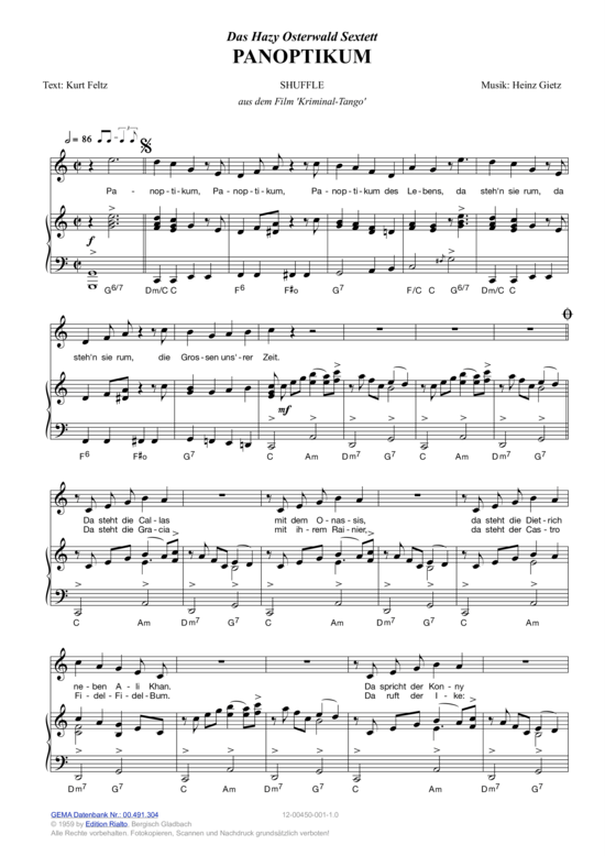 Panoptikum (Klavier + Gesang) (Klavier Gesang  Gitarre) von Hazy Osterwald Sextett