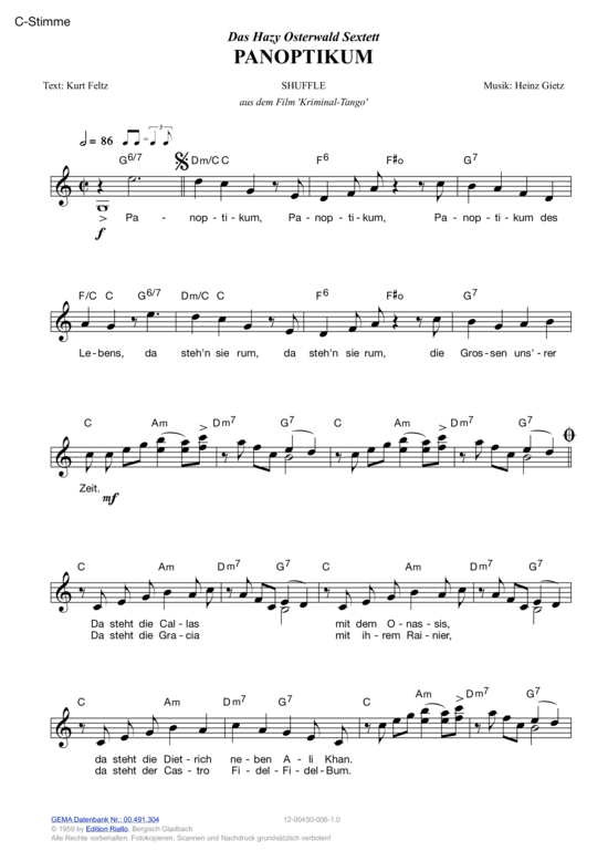 Panoptikum (Melodie-Stimmen in C B Es) (Stimmen in C B Es) von Hazy Osterwald Sextett