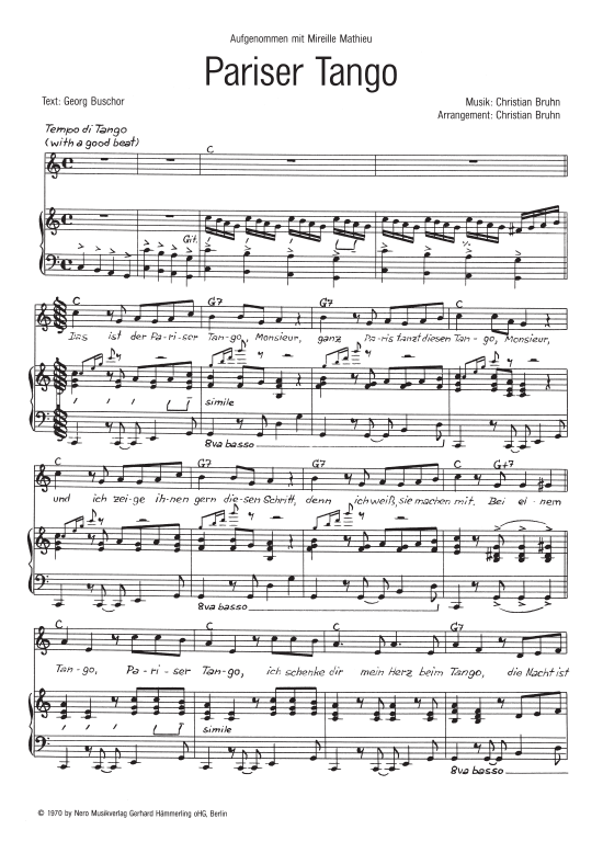 Pariser Tango (Klavier + Gesang) (Klavier Gesang  Gitarre) von Mireille Mathieu