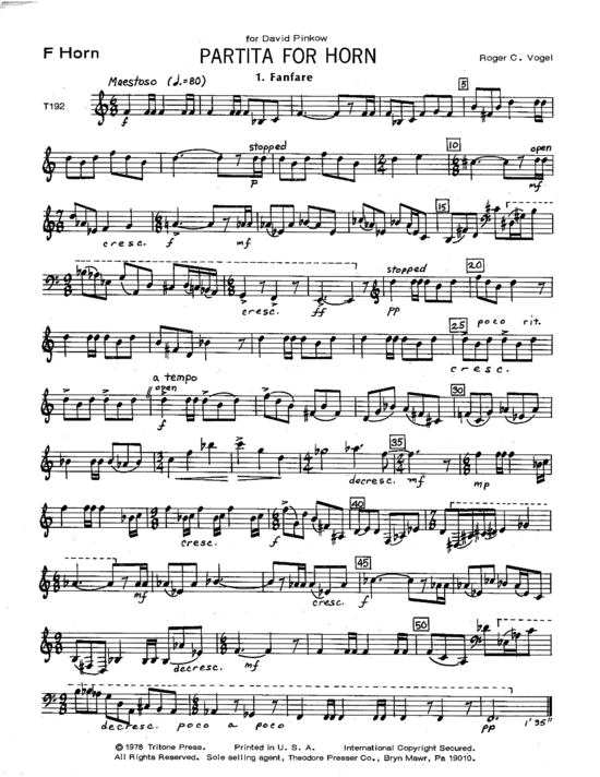 Partita for Horn (Horn Solo) (Horn in F) von Roger C. Vogel