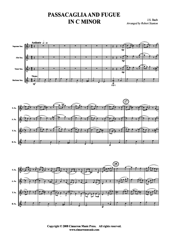 Passacaglia u. Fuge in C-Moll (Saxophon-Quartett SATB) (Quartett (Saxophon)) von J. S. Bach