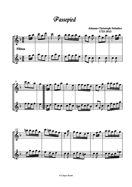 Passepied (2x Fl ten Duett) (Duett (Fl te)) von Johann-Christoph Schultze 1733-1813