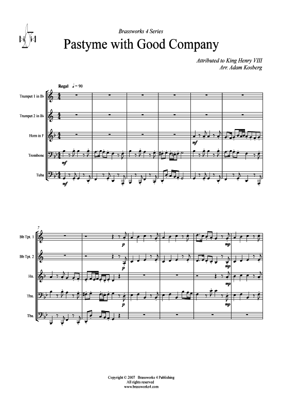Pastyme with Good Company (Blechbl serquintett) (Quintett (Blech Brass)) von King Henry VIII