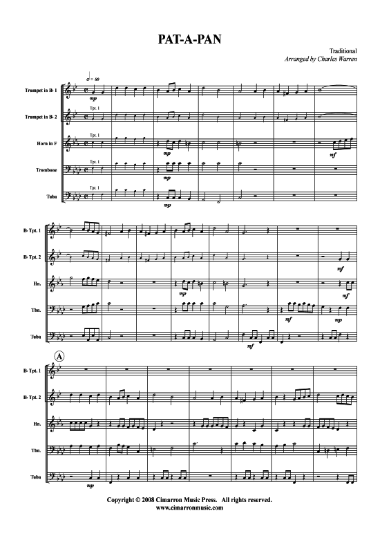 Pat-a-Pan (Blechbl auml serquintett) (Quintett (Blech Brass)) von Traditional