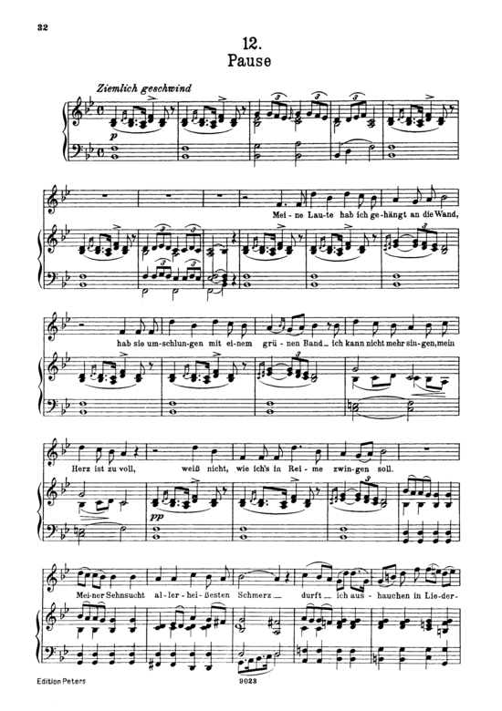 Pause D.795-12 (Die Sch ouml ne M uuml llerin) (Gesang hoch + Klavier) (Klavier  Gesang hoch) von Franz Schubert