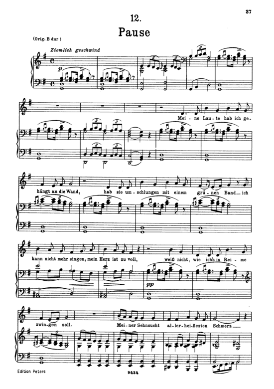 Pause D.795-12 (Die Sch ouml ne M uuml llerin) (Gesang tief + Klavier) (Klavier  Gesang tief) von Franz Schubert