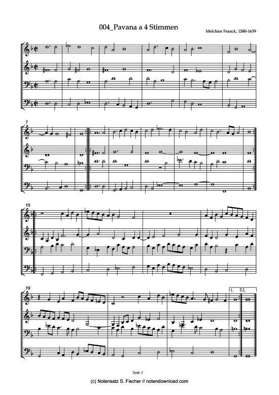 Pavana a 4 Stimmen (Posaunenchor) von Melchior Franck (1580-1639)
