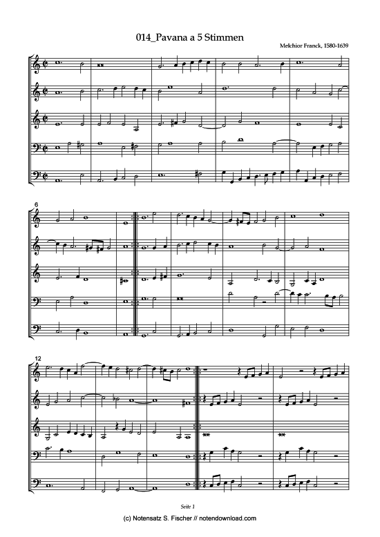 Pavana a 5 Stimmen (Posaunenchor) von Melchior Franck (1580-1639)