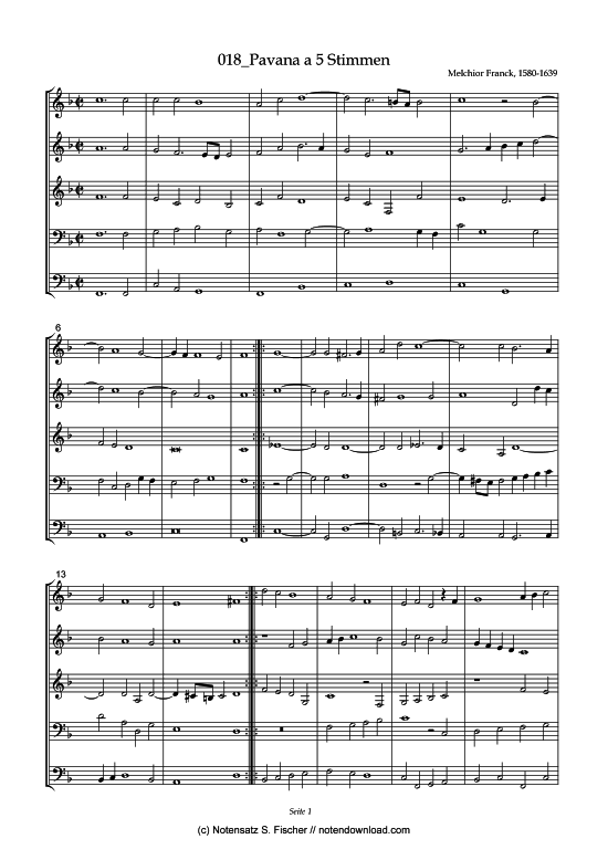 Pavana a 5 Stimmen (Posaunenchor) von Melchior Franck (1580-1639)