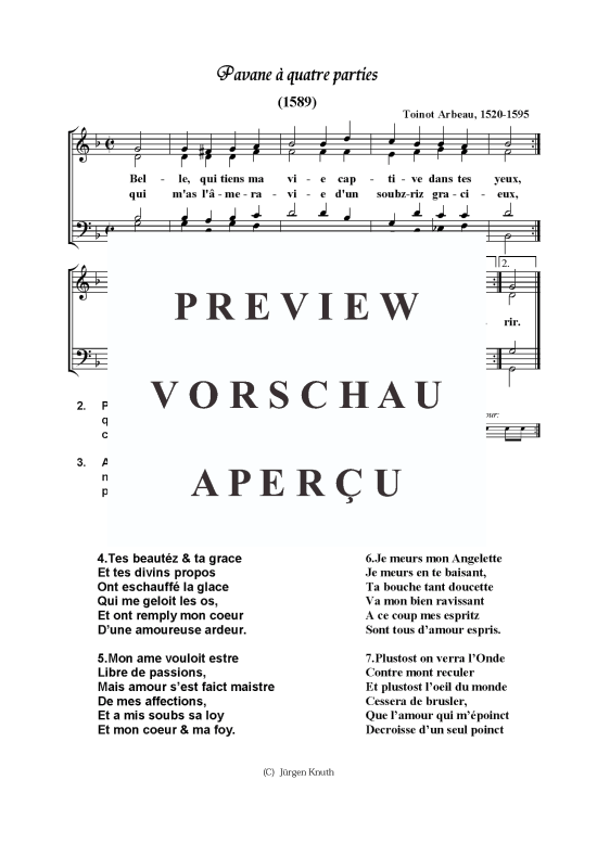 Pavane a quatre parties (Gemischter Chor) (Gemischter Chor) von Toinot Arbeau 1520-1595