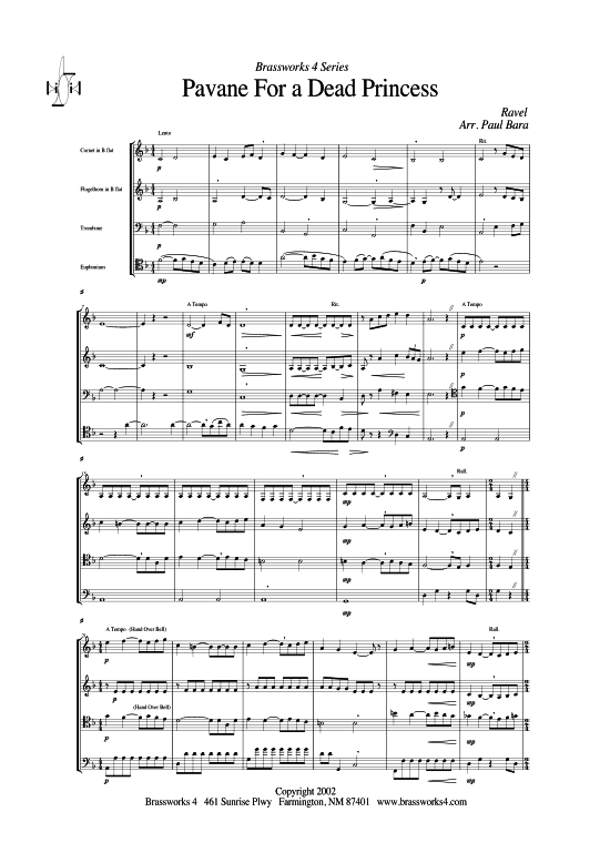 Pavane for a Dead Princess (2xTromp in B C Horn in F (Pos) Pos) (Quartett (Blech Brass)) von Maurice Ravel