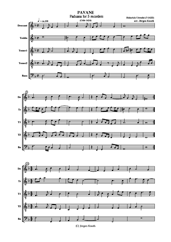 Pavane Paduana (Blockfl ten-Quintett) (Quintett (Fl te)) von Heinrich Utrecht ( -1633) arr. J rgen Knuth