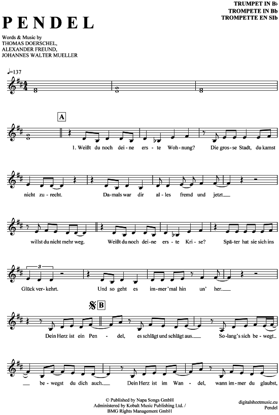 Pendel (Trompete in B) (Trompete) von Yvonne Catterfeld