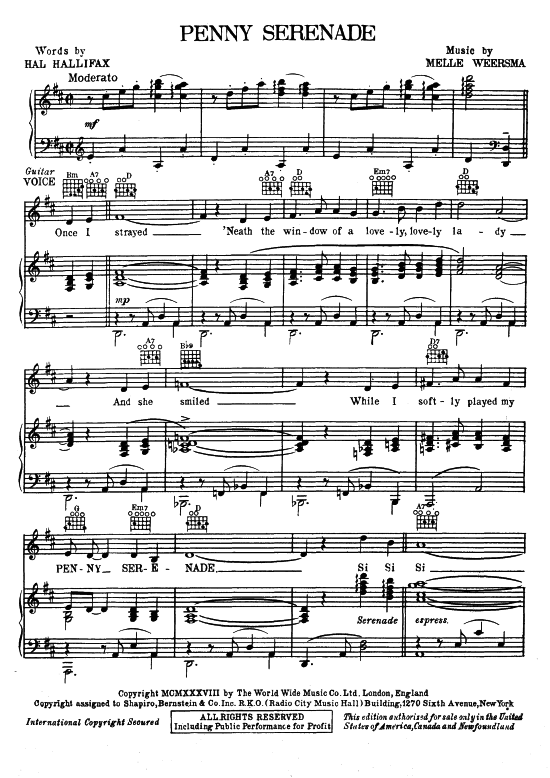 Penny Serenade (Klavier + Gesang) (Klavier Gesang  Gitarre) von Guy Lombardo 