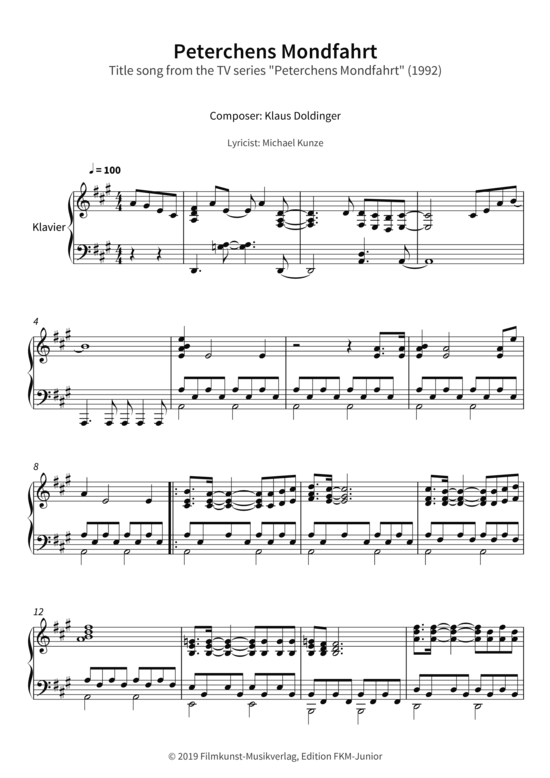 Peterchens Mondfahrt - Title song from the TV series Peterchens Mondfahrt (1992) (Klavier Solo) (Klavier Solo) von Klaus Doldinger