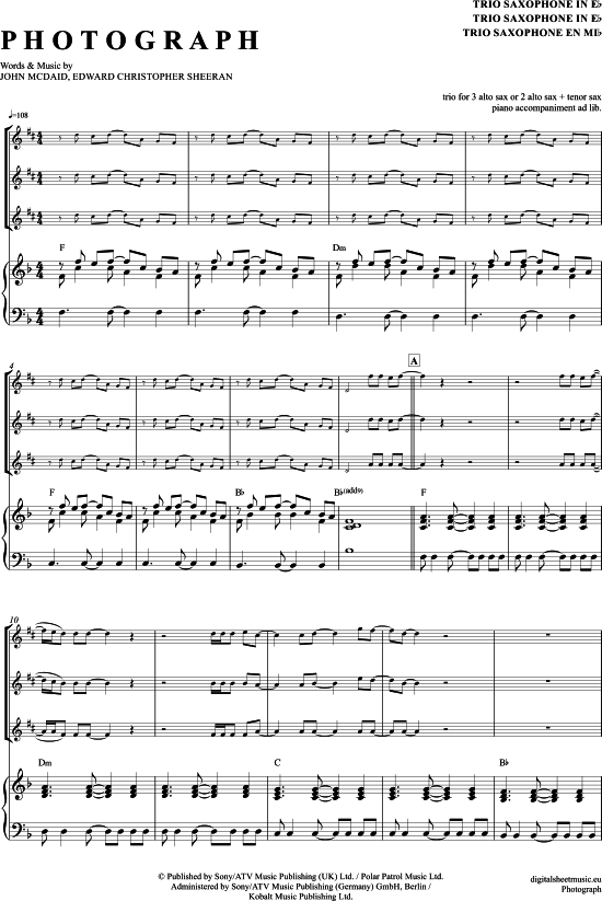 Photograph (Saxophon Trio AAA(T) + Klavier) (Trio (Saxophon)) von Ed Sheeran