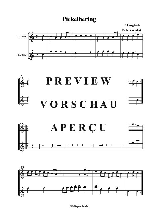 Pickelhering (2x Alt-Fl ten Duett) (Duett (Fl te)) von Altenglisch 17. Jahrhundert