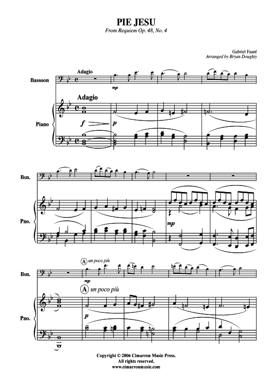 Pie Jesu (Fagott + Klavier) (Klavier  Fagott) von Gabriel Faure