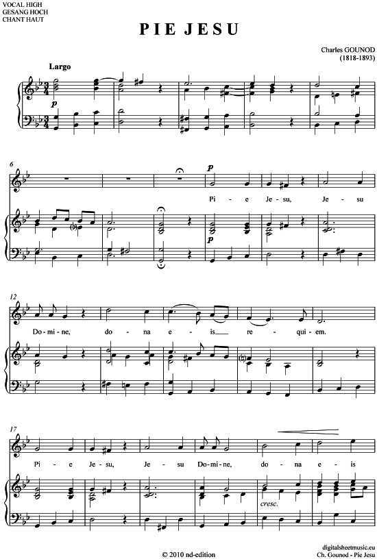 Pie Jesu (hoch D - F ) (Klavier  Gesang) von Charles Gounod (1818-1893)