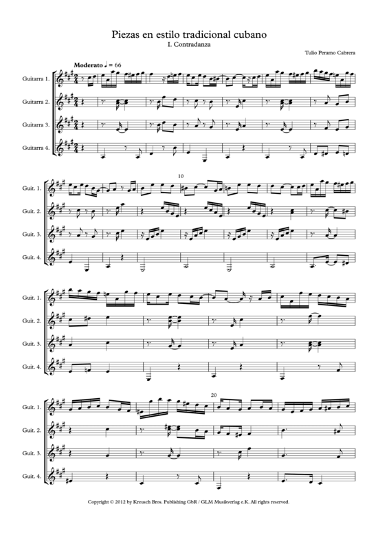 Piezas en estilo tradicional cubano (4x Gitarre) (Quartett (4 St.)) von Tulio Peramo Cabrera