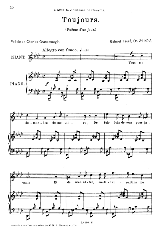Po egrave me d acute un jour (Toujours) Op.21 No.2 (Gesang hoch + Klavier) (Klavier  Gesang hoch) von Gabriel Faur eacute 