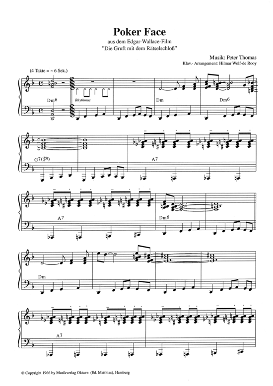Poker Face (Klavier Solo) (Klavier Solo) von aus dem Edgar-Wallace-Film quot Die Gruft mit dem R auml tselschloss quot 