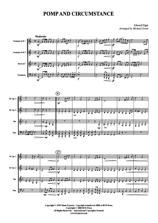 Pomp and Circumstance (2xTromp in B Horn in F (Pos) Pos) (Quartett (Blech Brass)) von Edward Elgar (arr. Green)