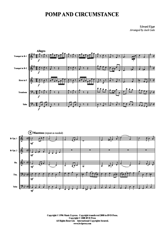 Pomp and Circumstance (Blechbl serquintett) (Quintett (Blech Brass)) von Edward Elgar (arr. Gale)