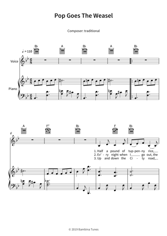 Pop Goes The Weasel (Gesang + Klavier Gitarre) (Klavier  Gesang) von traditional