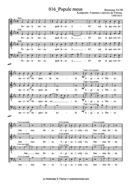 Popule meus (Gemischter Chor) (Gemischter Chor) von Tommaso Ludovico da Vittoria 1540-1611 
