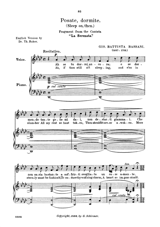 Posate dormite (Gesang mittel + Klavier) (Klavier  Gesang mittel) von Giovanni Bassani