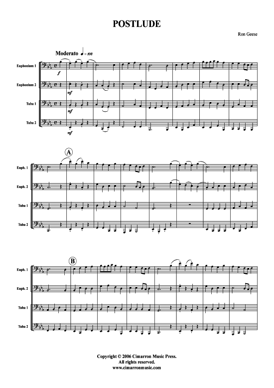 Postlude (Tuba Quartett 2x Bariton 2xTuba) (Quartett (Tuba)) von Ron Geese