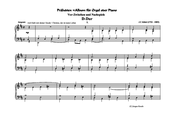 Pr ludien D-Dur (Orgel Klavier Solo mittelschwer) (Orgel Solo) von Album f r Orgel Klavier (20 St cke)