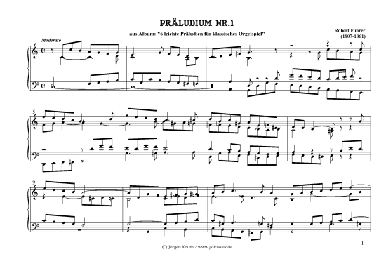 Pr ludien Nr.1 aus 6 leichte Pr ludien f r klassisches Orgelspiel (Orgel Solo) (Orgel Solo) von Robert F hrer 1807-1861