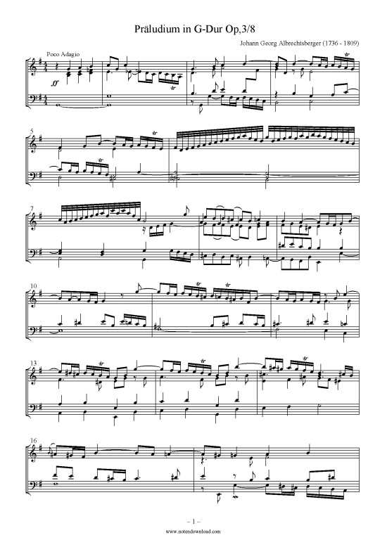Pr ludium G-Dur Op.3 8 (Orgel Klavier Solo) (Orgel Solo) von Johann Georg Albrechtsberger