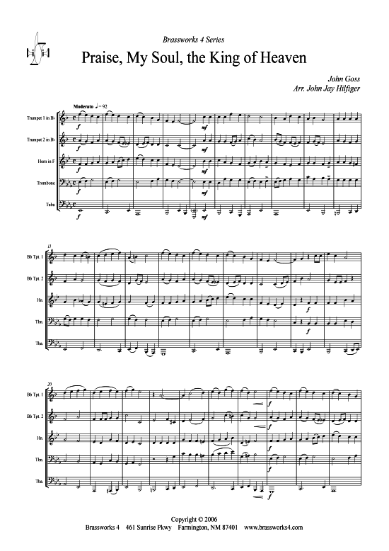 Praise My Soul the King of Heaven (Blechbl serquintett) (Quintett (Blech Brass)) von John Goss