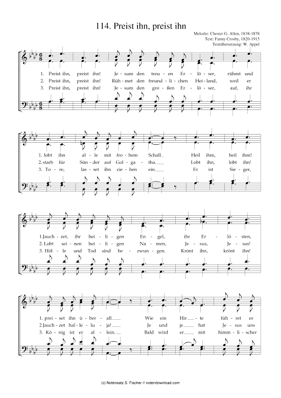 Preist ihn preist ihn (Gemischter Chor) (Gemischter Chor) von Chester G. Allen 1838-1878  Fanny Crosby 1820-1915