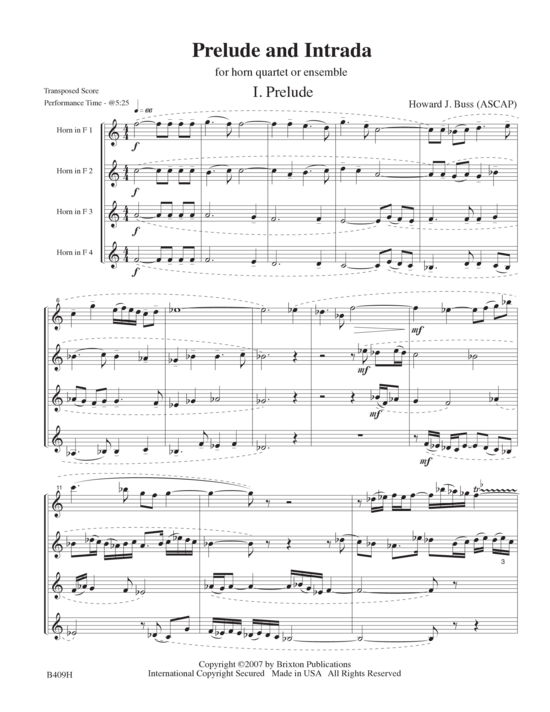 Prelude and Intrada (4 H rner oder Ensemble) (Quartett (Horn)) von Howard J. Buss