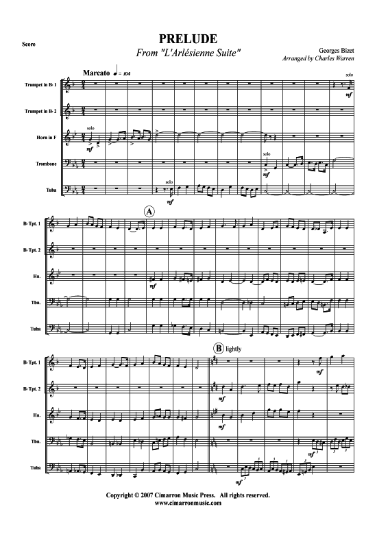 Prelude aus L acute Arlesienne Suite (Blechbl auml serquintett) (Quintett (Blech Brass)) von Georges Bizet