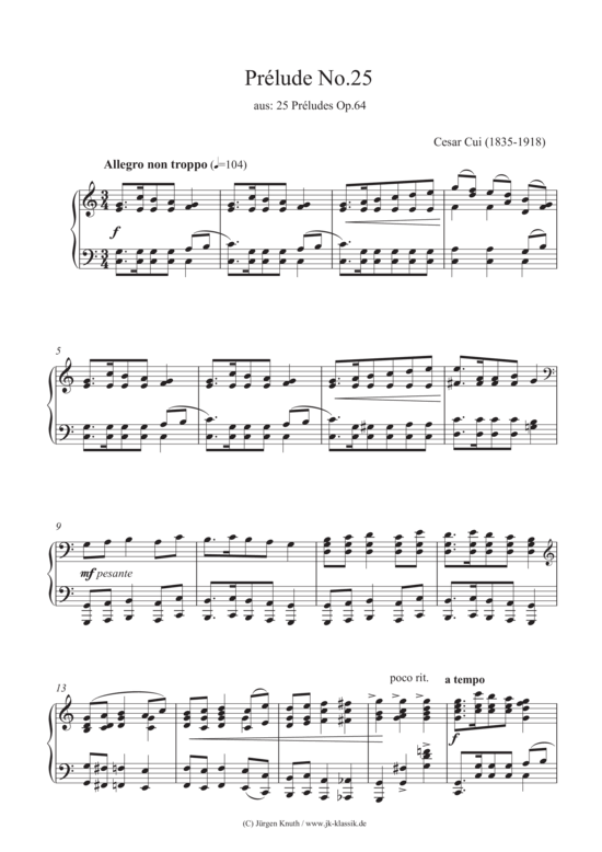 Pr lude Op.64 No.25 (Klavier Solo) (Klavier Solo) von Cesar Cui