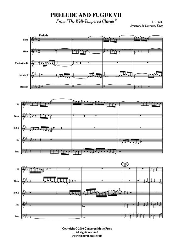 Prelude und Fugue VII (Holzbl auml ser-Quintett) (Quintett (Holzbl ser)) von J. S. Bach (aus Wohltemp. Klav)