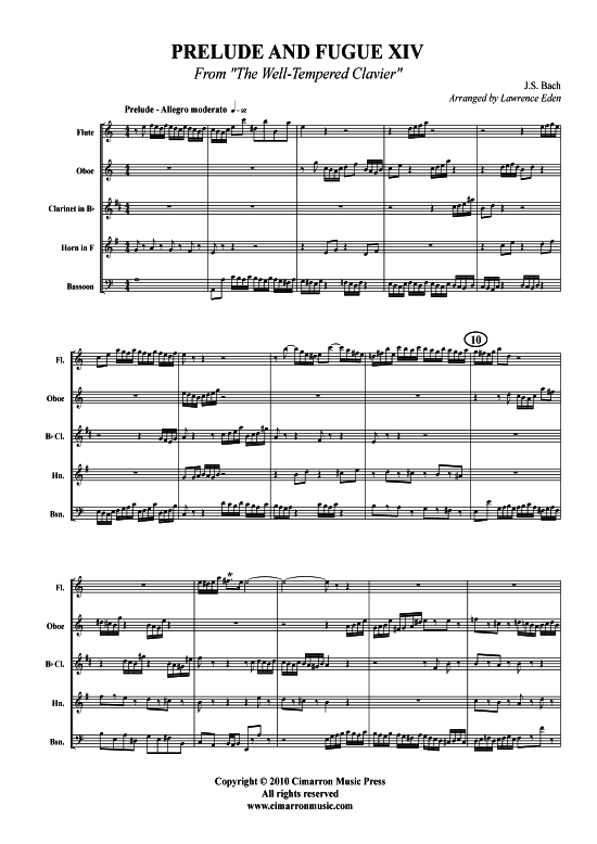 Prelude und Fugue XIV (Holzbl auml ser-Quintett) (Quintett (Holzbl ser)) von J. S. Bach (aus Wohltemp. Klav)